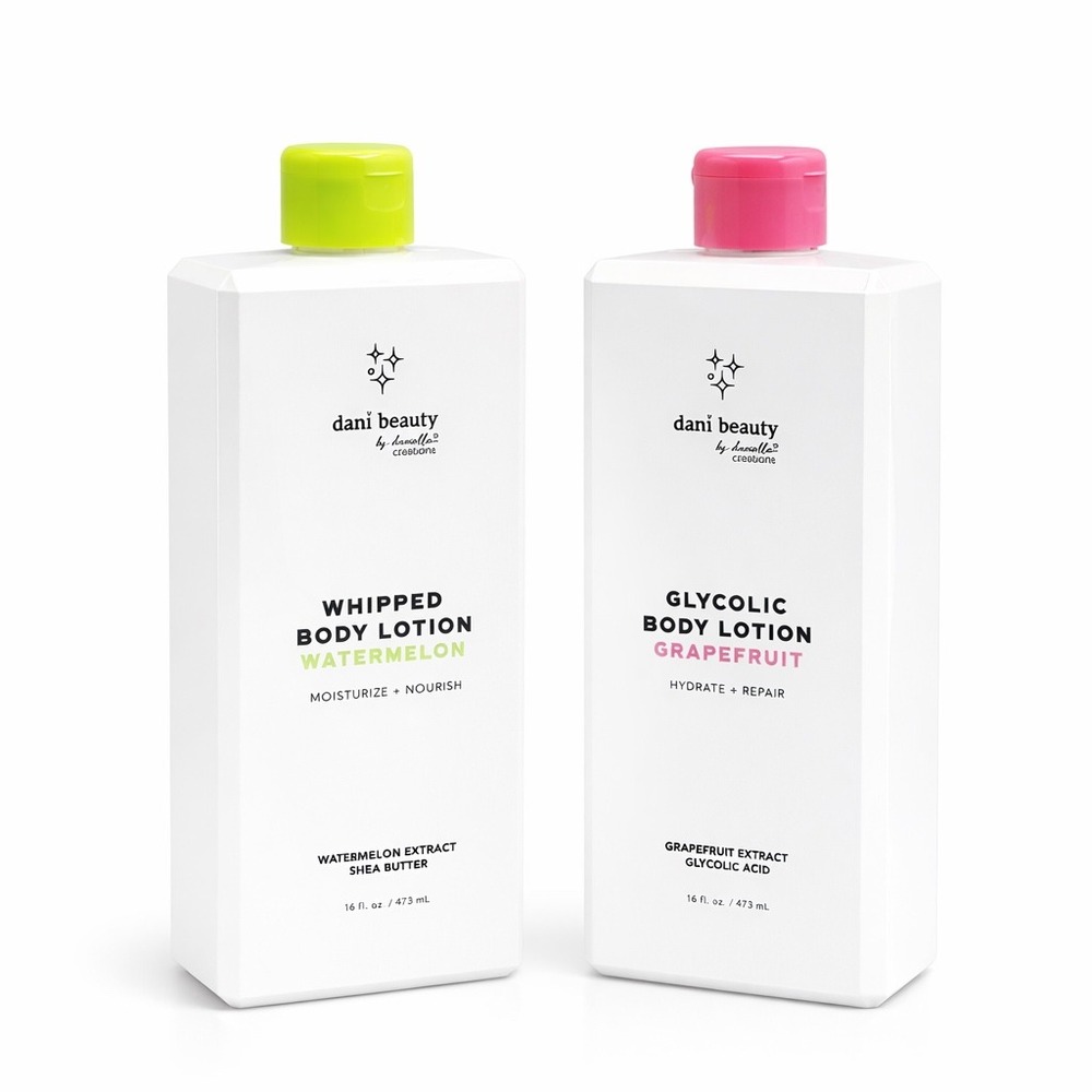 Dani Beauty Lotion 2 Pack Glycolic Grapefruit Whipped Watermelon 16oz XL Set